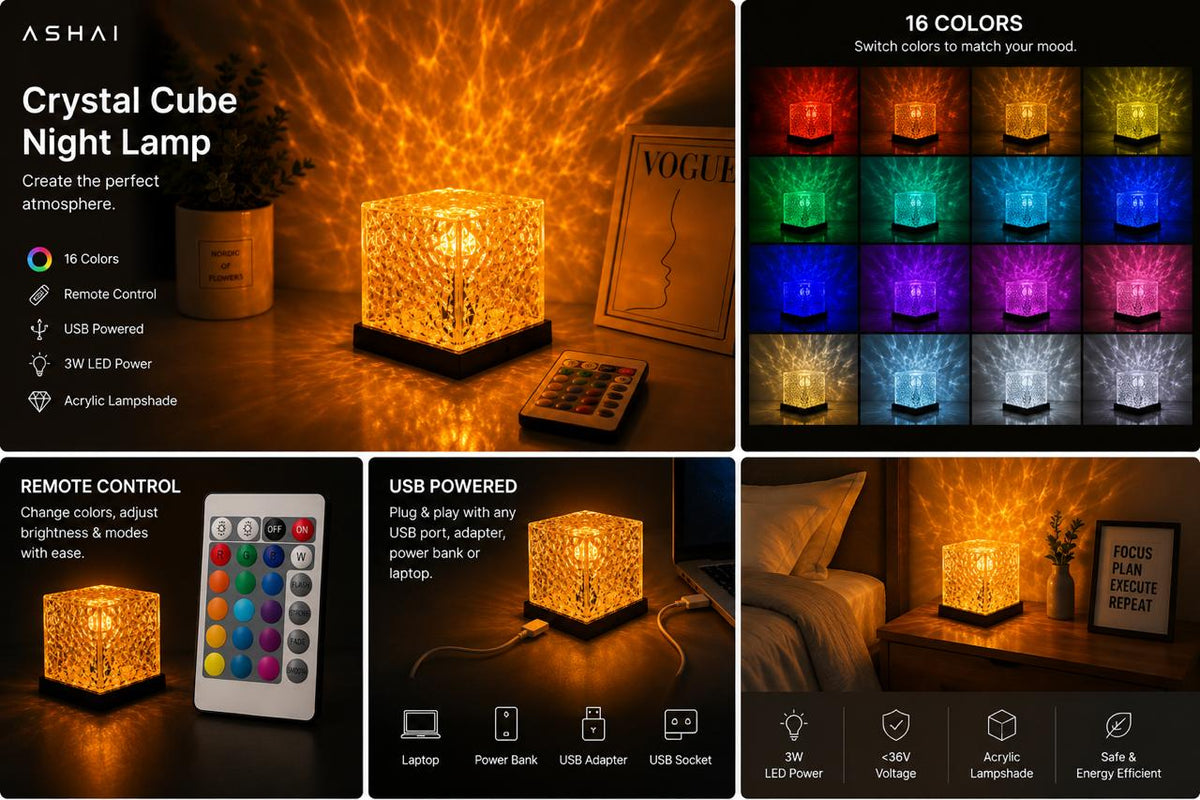 Flame LED Crystal Night Lamp with Remote Control