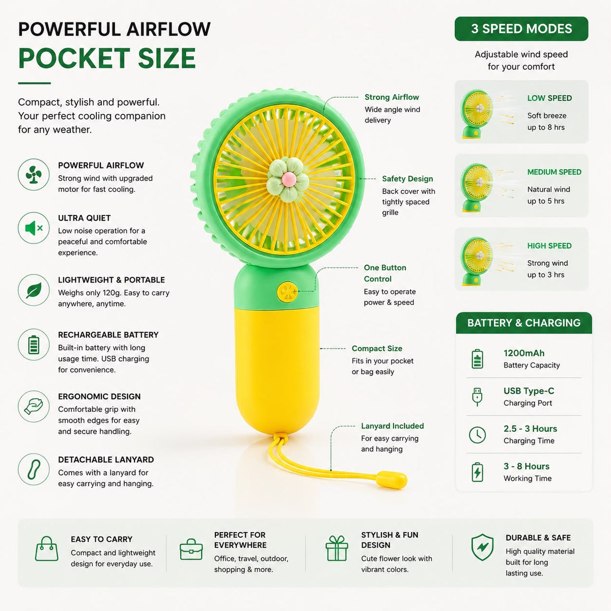 Portable Rechargeable Handheld Fan