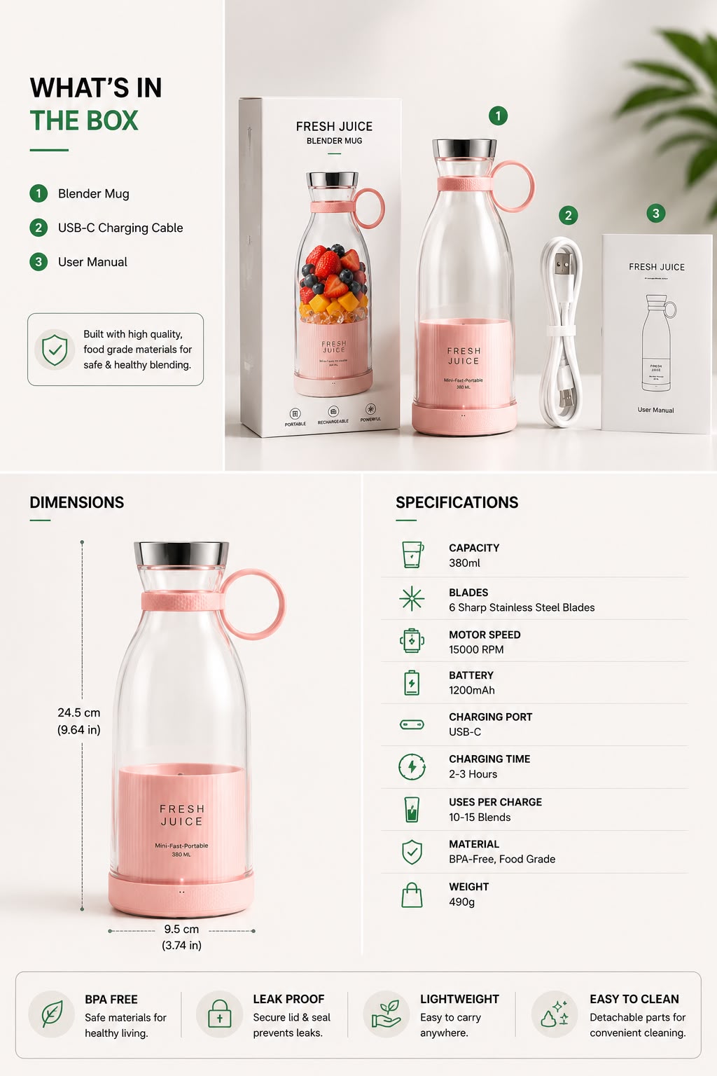 Portable Rechargeable Blender Mug
