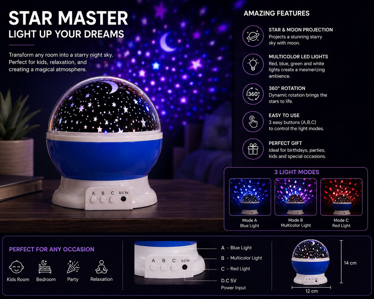 Star Master Moon Night Light Projecter 360 Degree